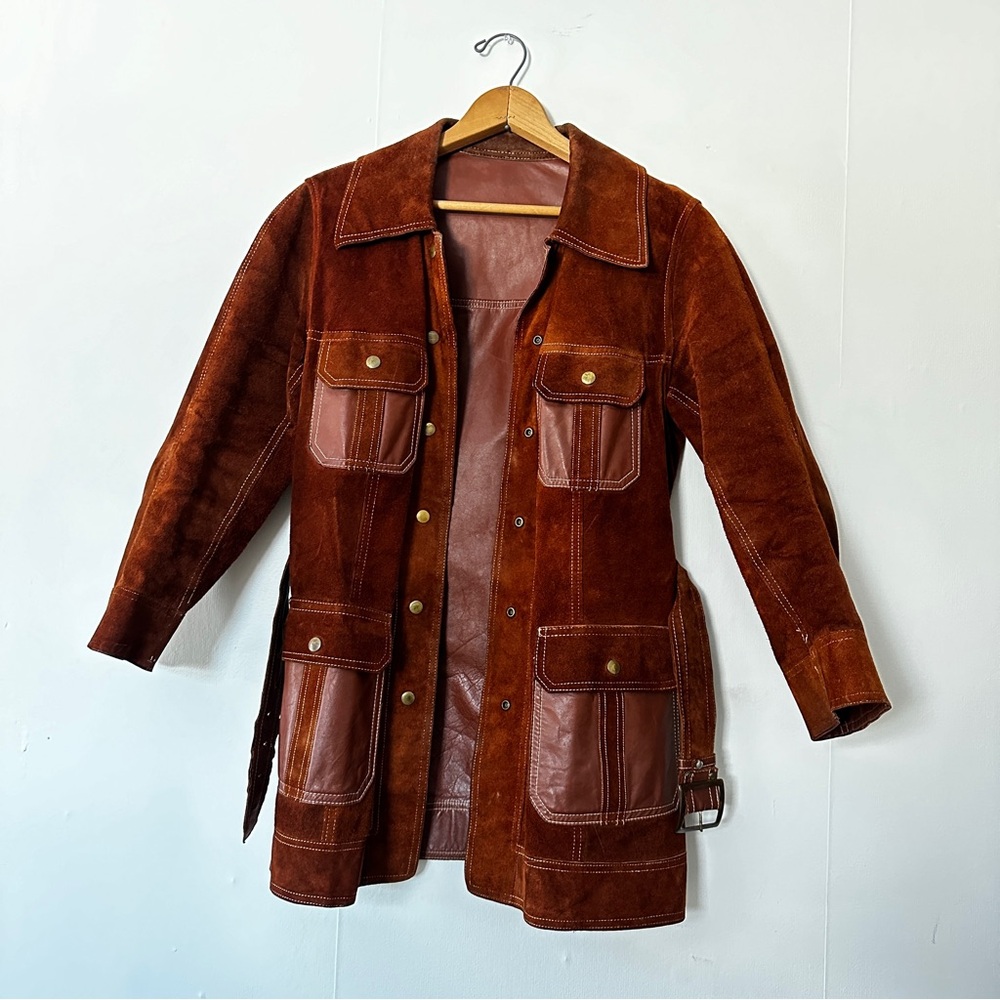 Vintage 1970s brown suede and leather jacket - medium